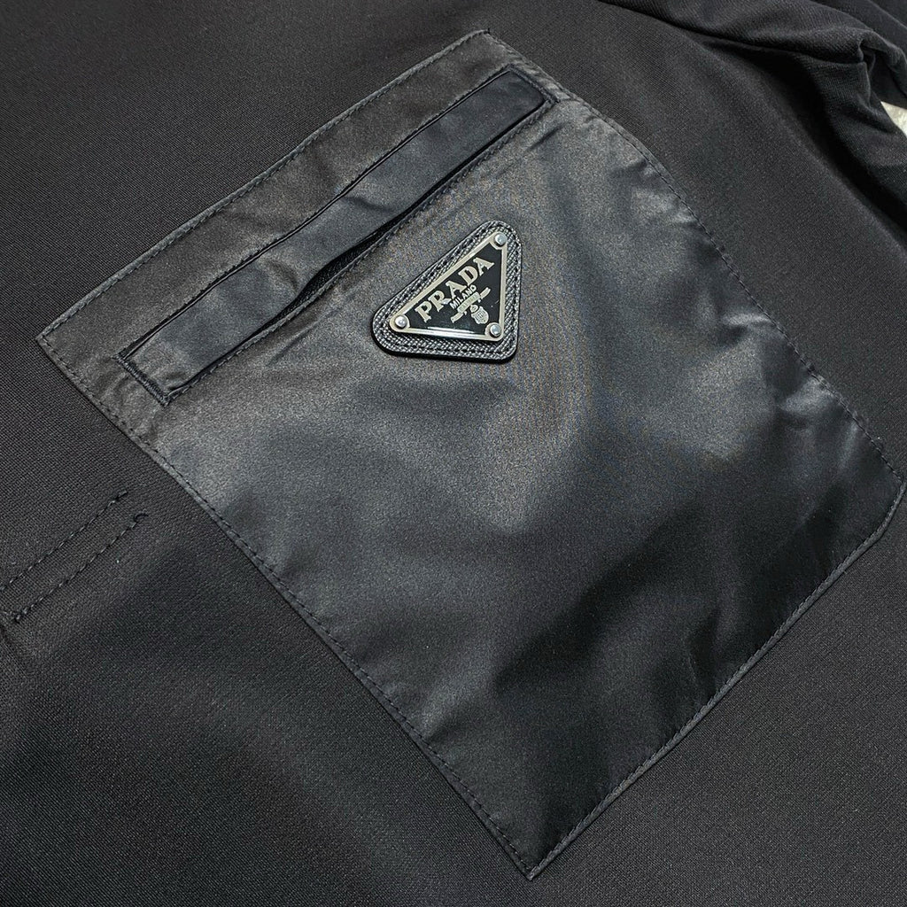 Prada Men's Summer Black Triangle Label Pocket Polo Neck Cotton Short Sleeve T-Shirt #74815