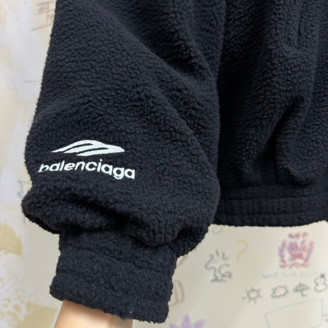 Balenciaga Men's Autumn and Winter Solid Color Embroidery Letter Print Teddy Woven Fabric Hooded Sweatshirt #74459