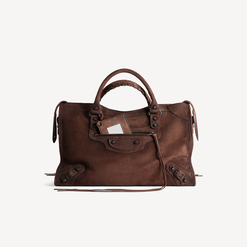 Balenciaga Le City Medium-sized Handbag: Suede Studded girly Bag Large Capacity Suitable Shoulder Bag Tote Crossbody Bags #84136A