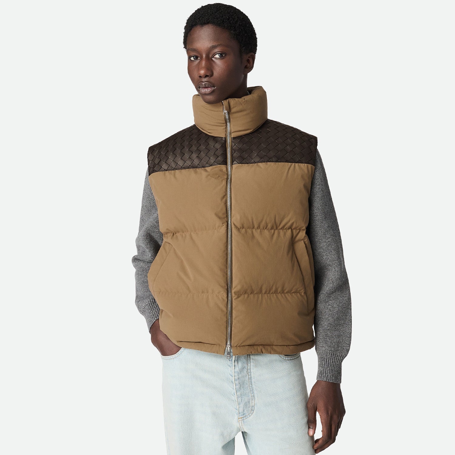 Bottega Veneta Men's Autumn/winter Frosted Poplin Puffer Gilet Sleeveless Knitted Down Jacket Fashionable Casual Vest Ngvp #2629
