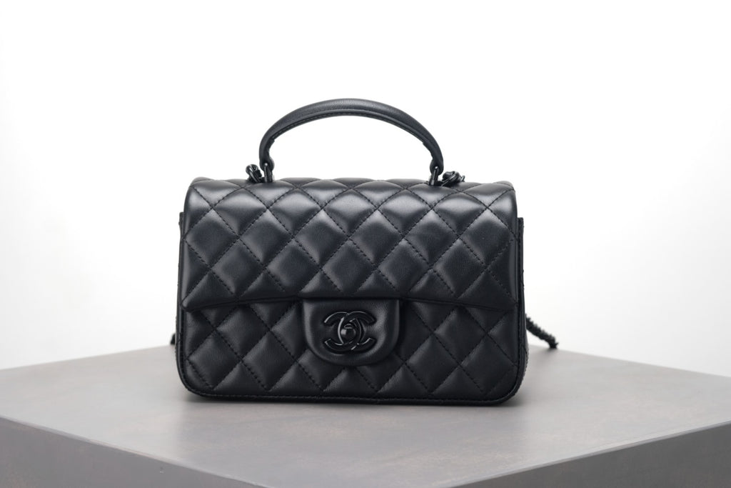 Chanel So Black Quilted Lambskin Mini Rectangular Classic Single Flap #378297