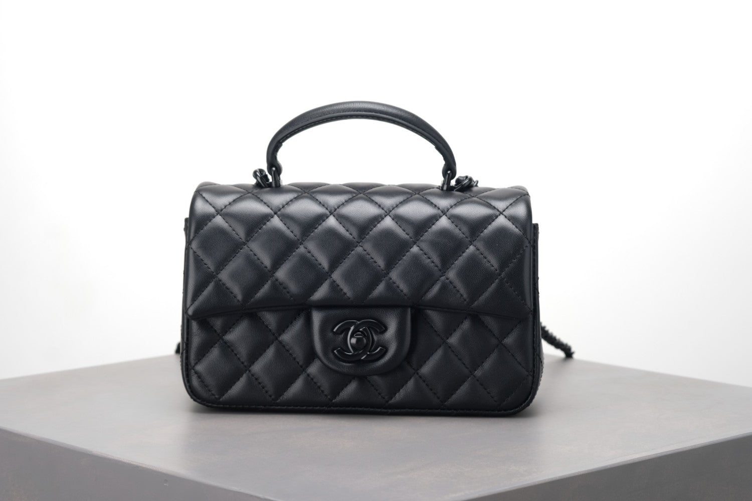 Chanel So Black Quilted Lambskin Mini Rectangular Classic Single Flap #378297