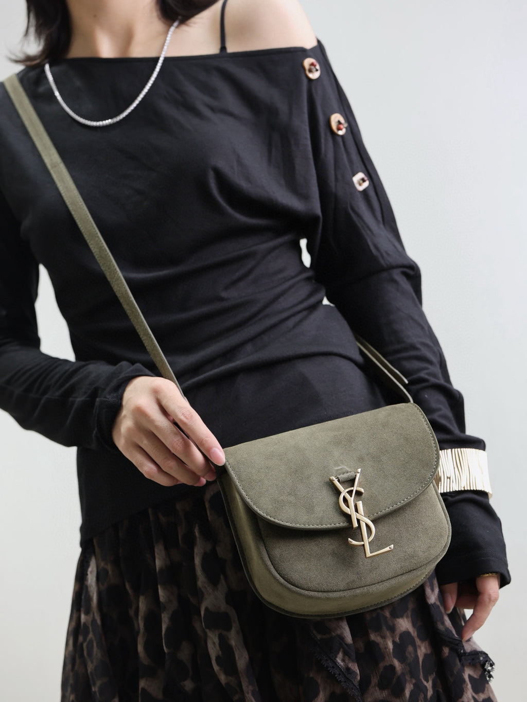 Saint Laurent Women's KAIA Small Retro Single Shoulder Crossbody Bag with Metal Logo. Suede Leather. Solid Color Bags 619740-1S74W-3288 #81466