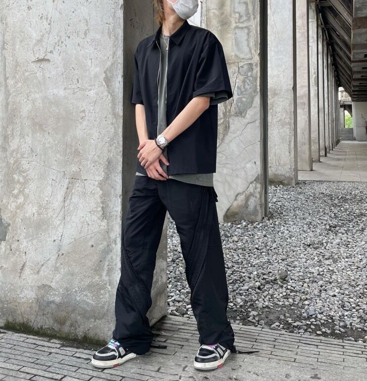 Raf Simons Men's Spring/Fall Solid-Color Layered Zipper Loose-Fit High-Street Casual Nylon Pants Straight-Leg Trousers Ngvp #2539