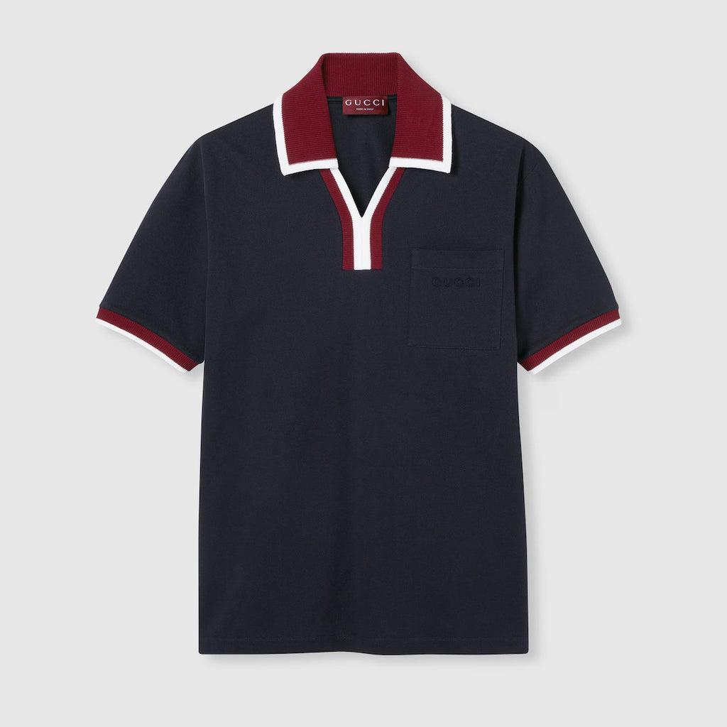 Gucci Men's And Women's Summer Fashion Classic V-neck Color Block Cotton Polo Shirt Short Sleeved T-Shirt #78425