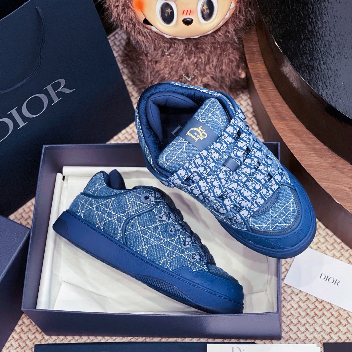 Dior B9S Men's Mesh Fabric Round Toe Thick Sole Lace Up Low Top Leather Casual Board Shoes #76362