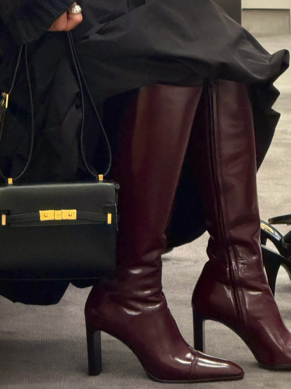 SAINT LAURENT Women's Pointed Cat Heel Long Short Red Black Boots Fashion Temperament Elegant Sexy Zipper Short Boots Shoes Ngvp #2185
