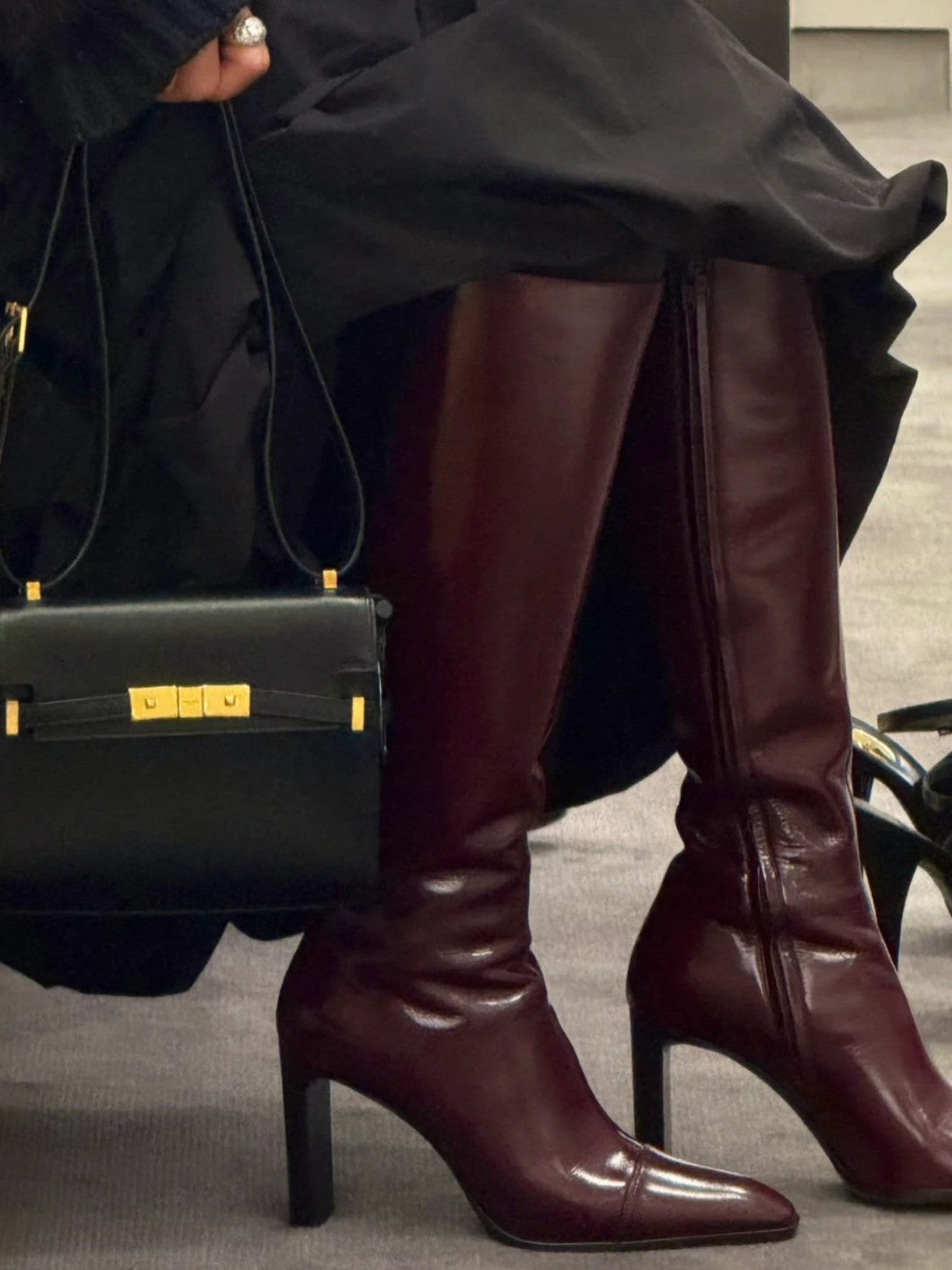 SAINT LAURENT Women's Pointed Cat Heel Long Short Red Black Boots Fashion Temperament Elegant Sexy Zipper Short Boots Shoes Ngvp #2185