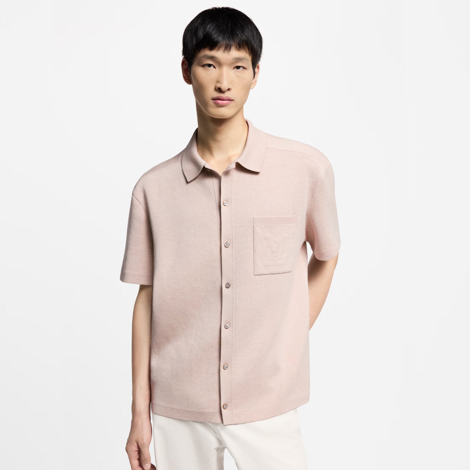Louis Vuitton Men's Spring And Summer Solid Color Cotton Single Breasted Short Sleeved Shirt #75644