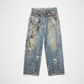 Acne Studios Men's And Women's 3DPrinted Pattern Loose Low Waisted Casual Wide Leg Solid Color Denim Pants Ngvp #8513