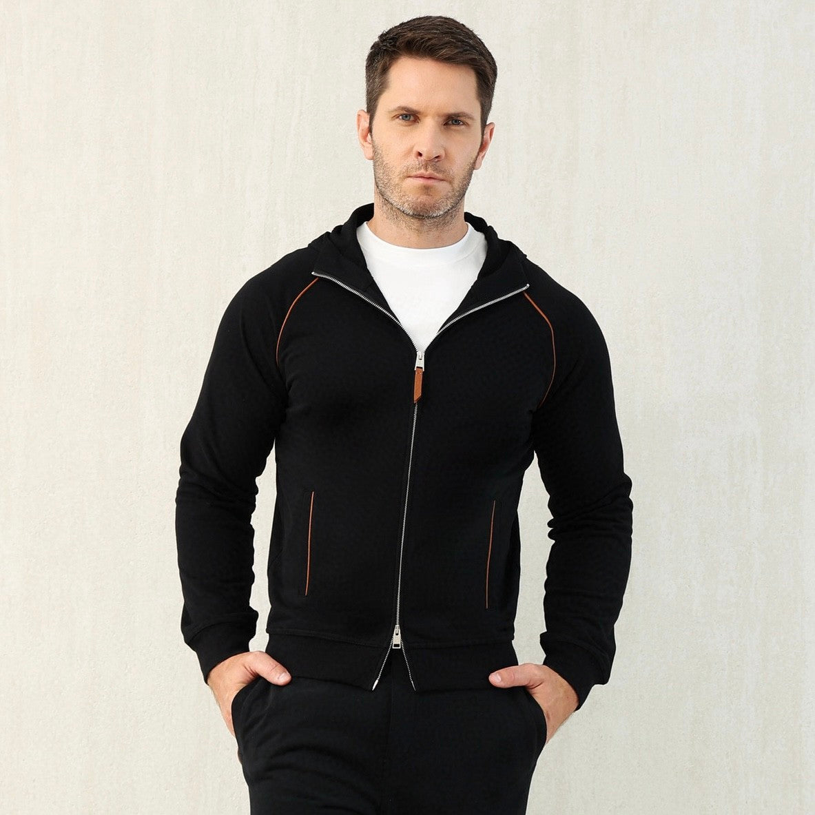 Brunello Cucinelli Men's Techno Cotton French Terry Hooded Long Sleeve Casual Athletic Sweatshirt Solid Color Zipper Spring Jacket Ngvp #1675