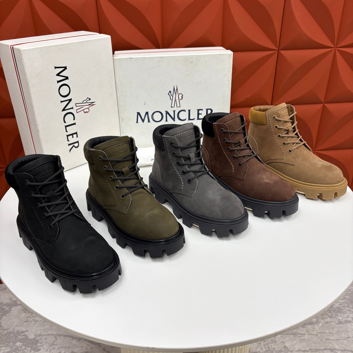 Moncler Black Peak City Nubuck Suede Lace-Up Boots #336113