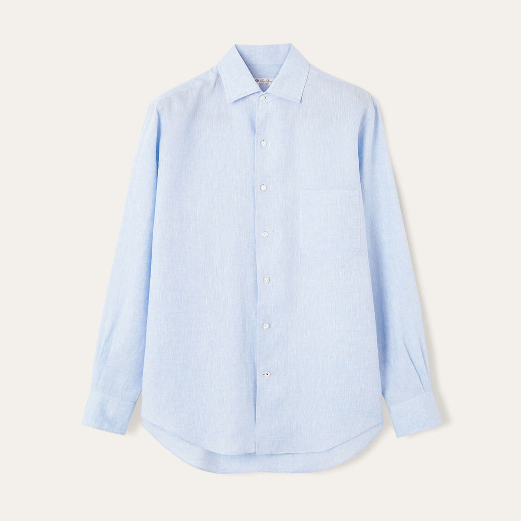 Loro Piana Men's Spring/Fall Fashion Classic Solid-Color Collared Single-Button Linen Shirt #78636