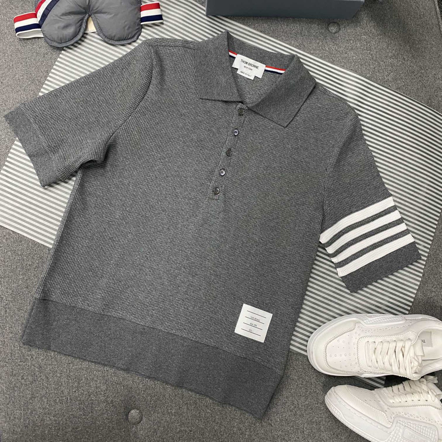 Thom Browne Men's Summer Solid Color Striped Cotton Polo Shirt Short Sleeve T-Shirt #99912