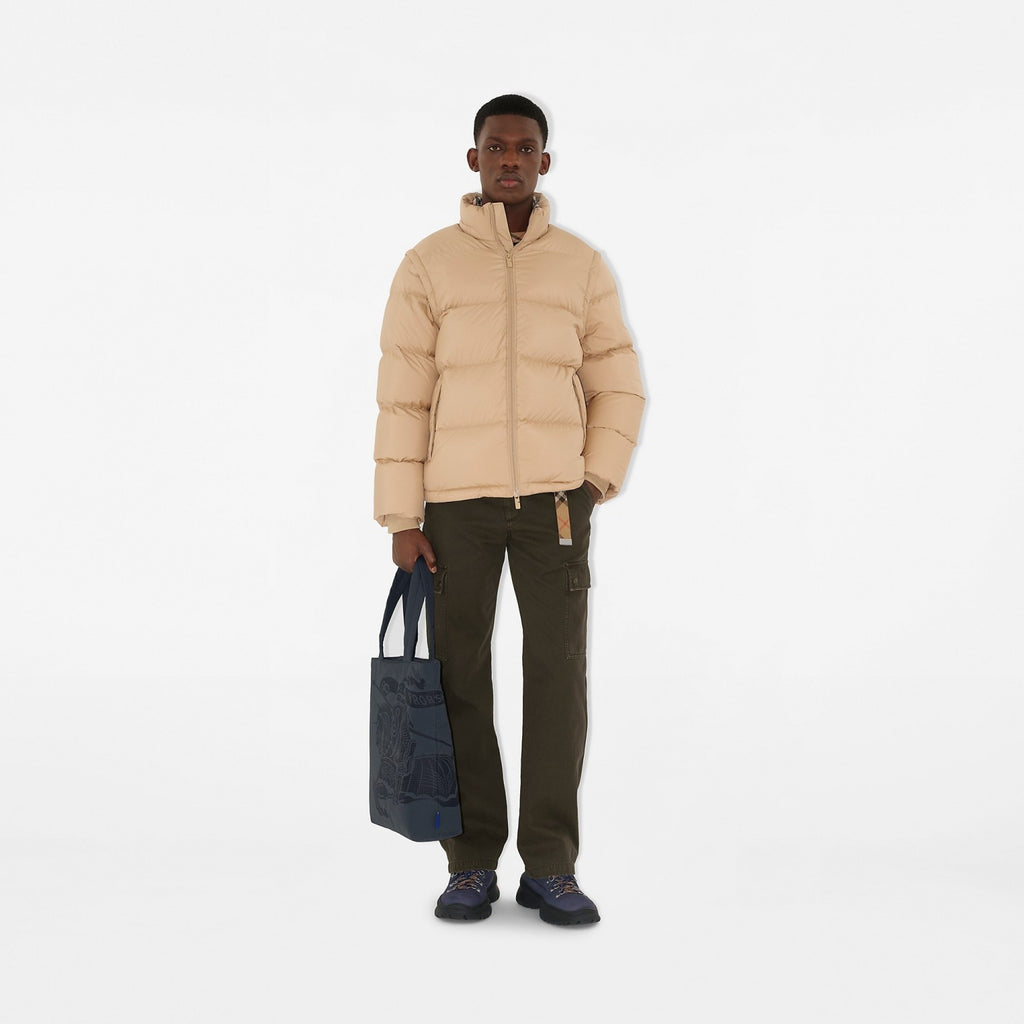 Burberry Detachable Sleeve Puffer Jacket in Flax Men's Nylon #335005