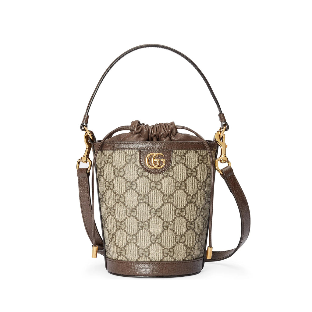 Gucci Ophidia Women's Brown Adjustable Shoulder Strap Drawstring Closure Canvas Spell Leather Bucket Bag Single Shoulder Crossbody Handbag Bags #75549