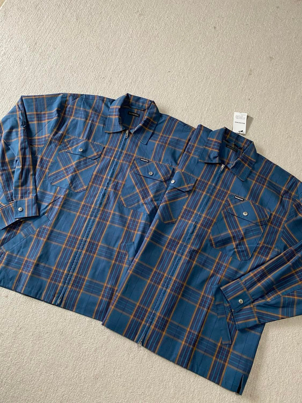 Balenciaga Men's Checkered Cotton Long-Sleeve Spring/Fall Solid-Color Collared Loose-Fit Zipper Shirt Ngvp #2723