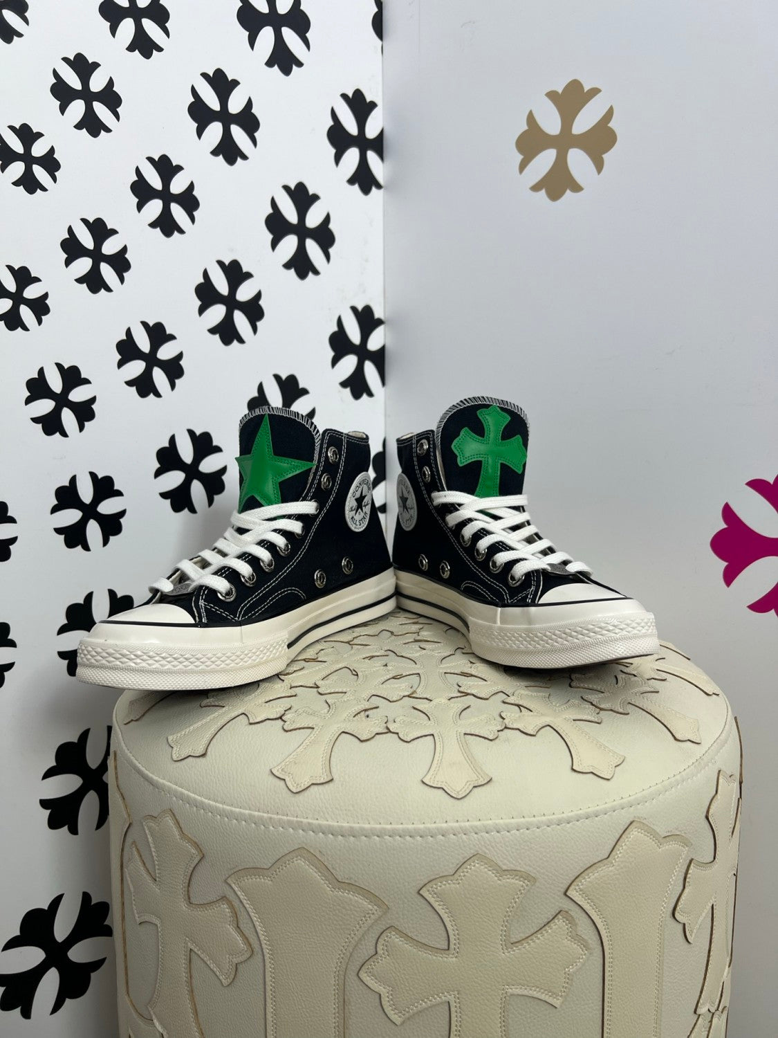 Chrome Hearts x Converse Men's And Women's Spring/fall Fashion Casual Round Toe Lace Up Flat High Top Canvas Sneakers Shoes #79323
