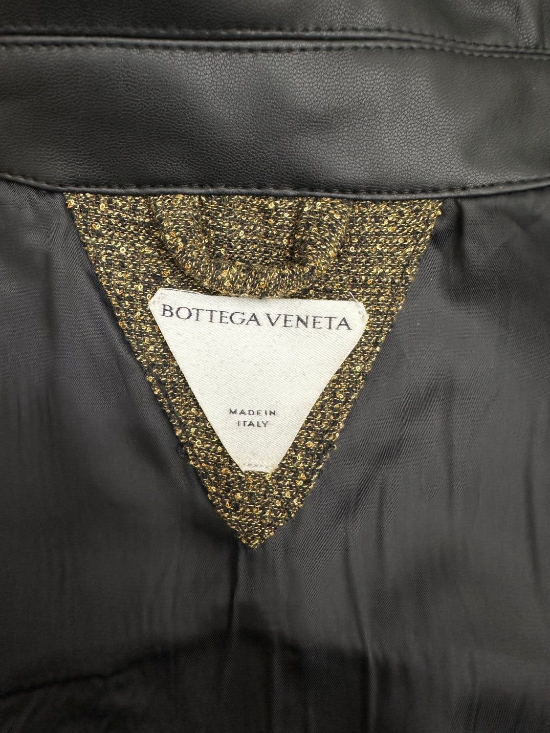 Bottega Veneta SG Men's Cotton Fringe Short Jacket Linen Beige Black Gold Silk Zipper Leather Lapel Long Sleeve Jacket #332619