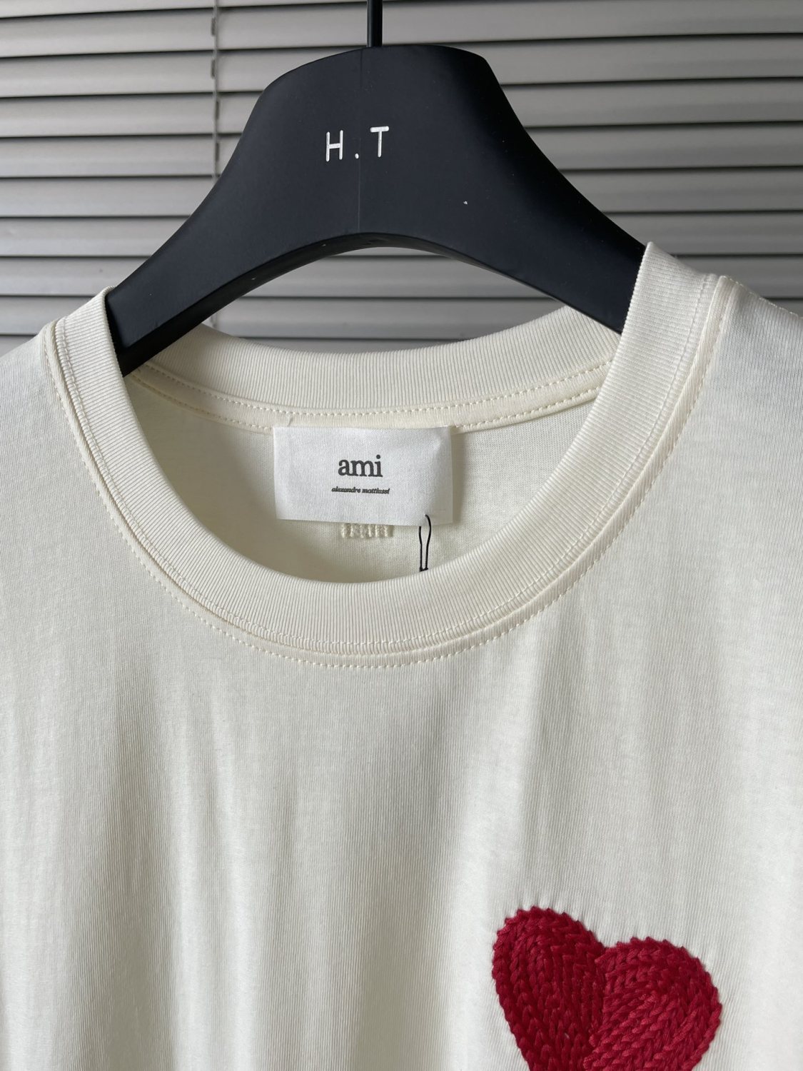 Ami Men's and Women's Solid Color Embroidered Logo Print Round Neck Cotton Short Sleeve T-Shirt #75745