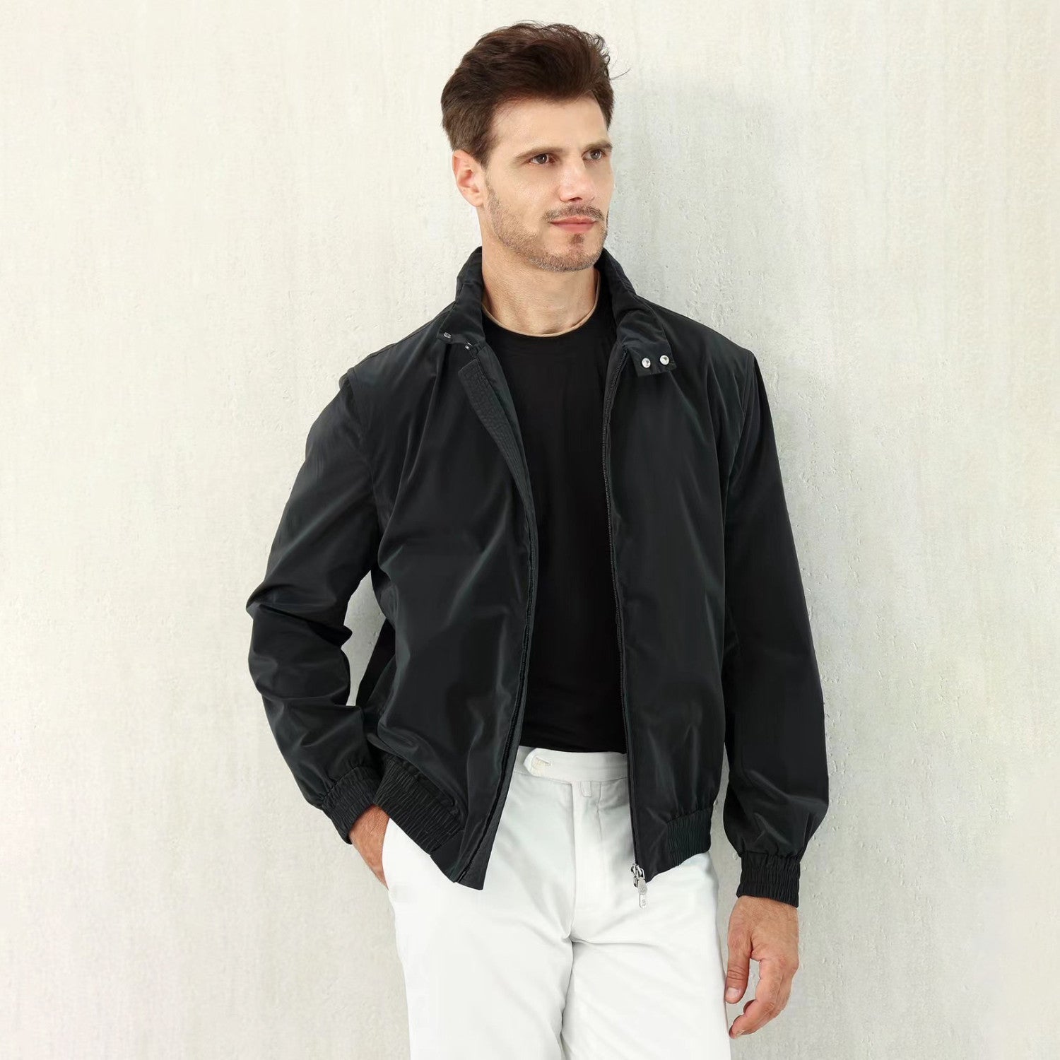 Brunello Cucinelli Men's Spring/Fall Fashion Casual Stand Collar Zipper Waist Elastic Long Sleeve Jacket #78776