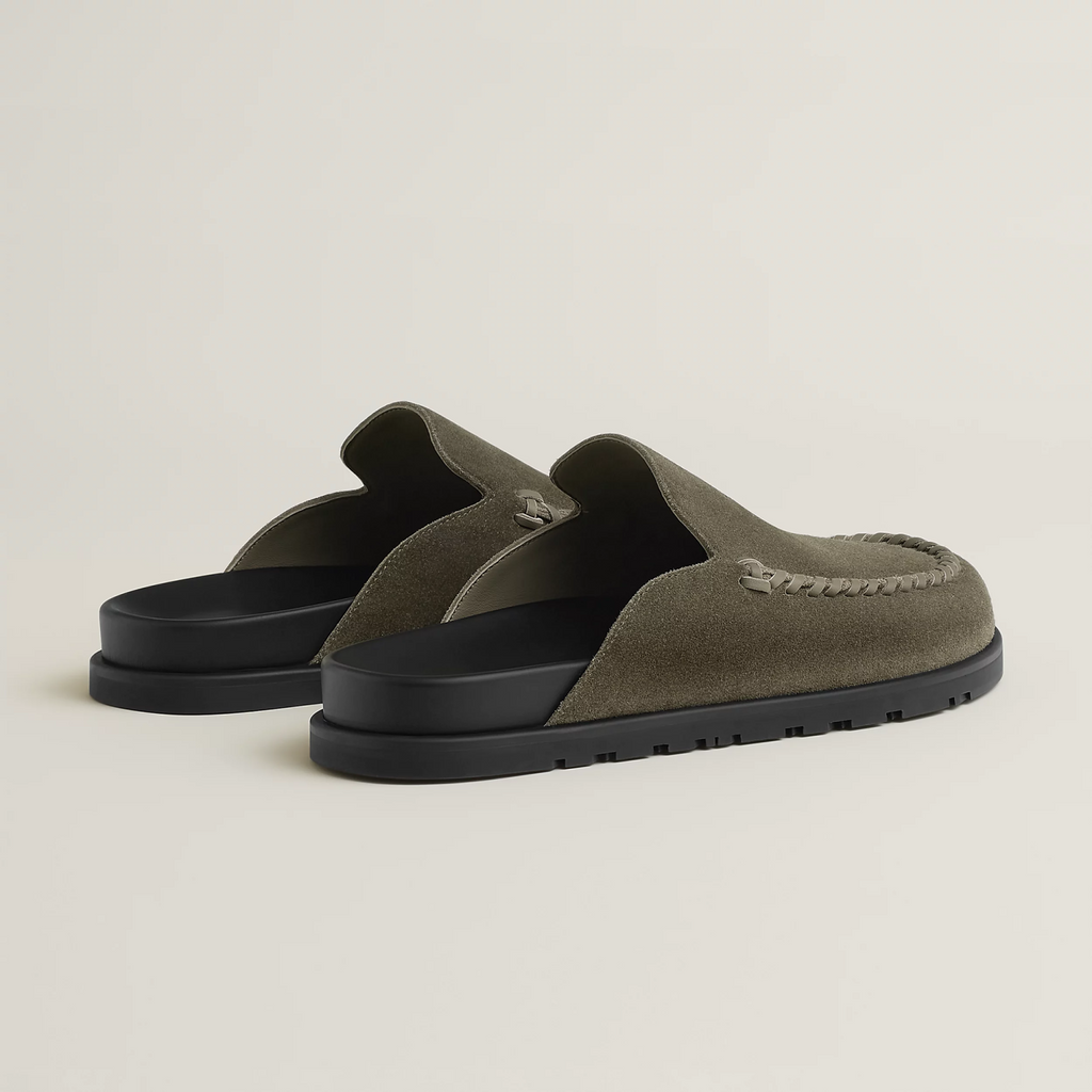 Hermes Men's Johan Mule Shoes Summer Solid Color Round Toe Suede Flat Slippers Casual Shoes Ngvp #1831