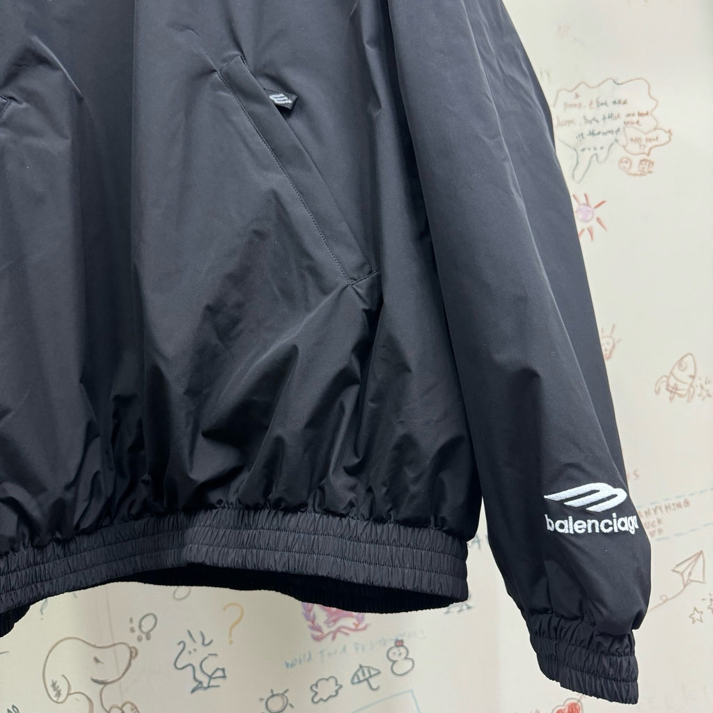 Balenciaga Men's Black Spring and Fall Logo Embroidered Printed Hooded Parker Ski Sweatshirt #75147