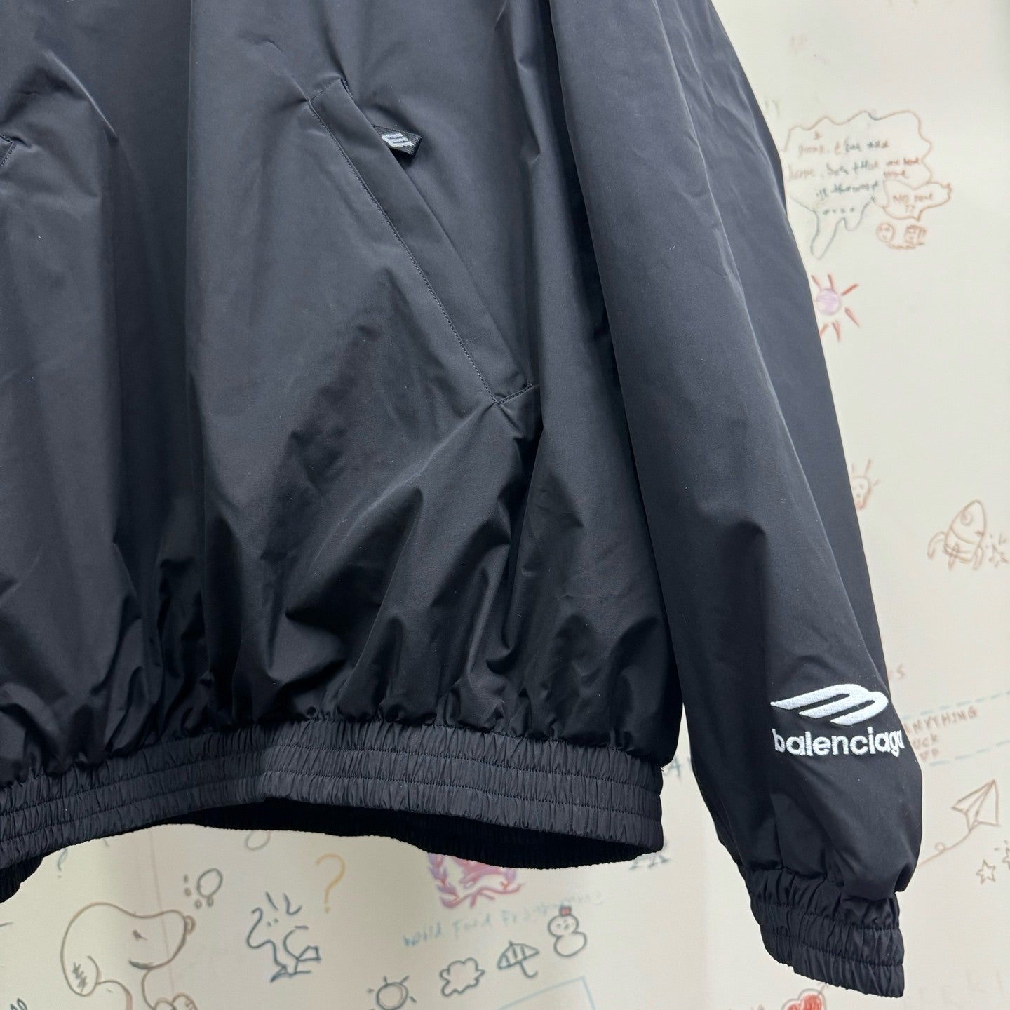 Balenciaga Men's Black Spring and Fall Logo Embroidered Printed Hooded Parker Ski Sweatshirt #75147