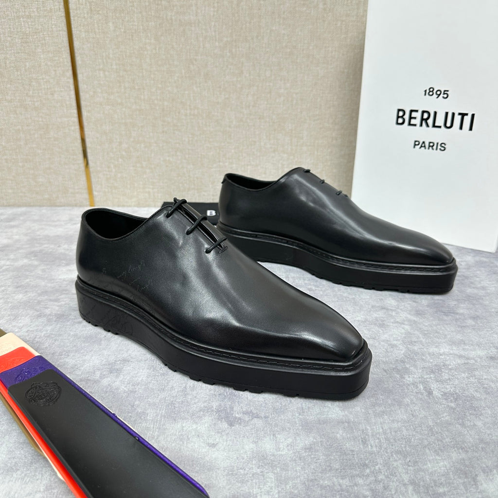 Berluti Alessandro Altof Men's Fall/Winter Fashion Classic Round Toe Slip On Lace Up Handcrafted Vintage Leather Oxford Shoes #79112