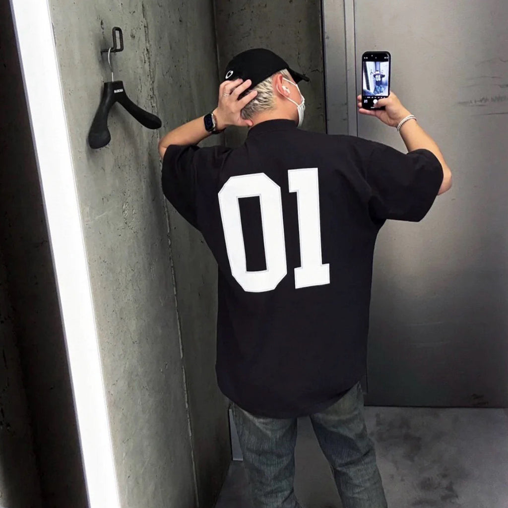 Balenciaga Basketball Series Men's Black And White Retro Plain Knit Silhouette T-shirt 01 Jersey High Street Trendy Short Sleeve Round Neck Loose T-shirt #71857