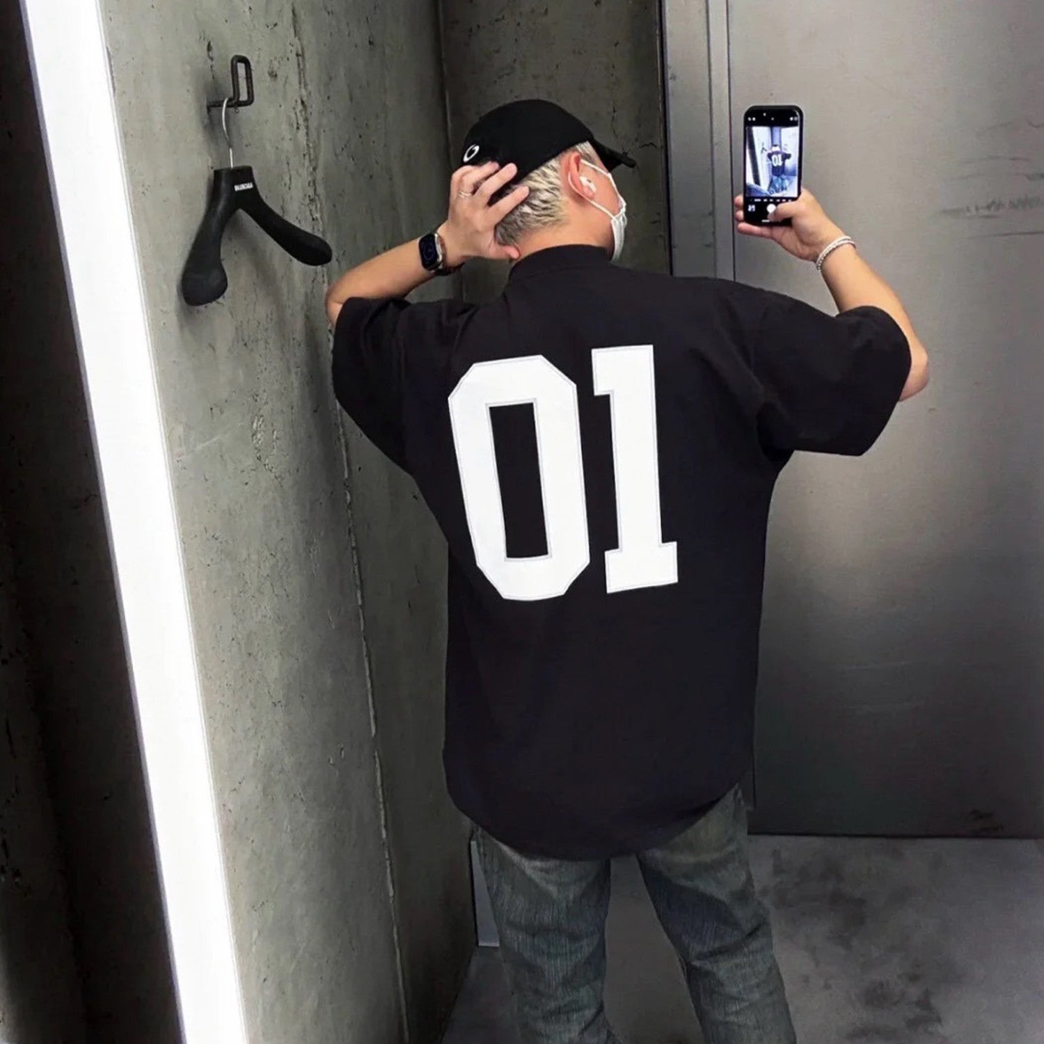 Balenciaga Basketball Series Men's Black And White Retro Plain Knit Silhouette T-shirt 01 Jersey High Street Trendy Short Sleeve Round Neck Loose T-shirt #71857