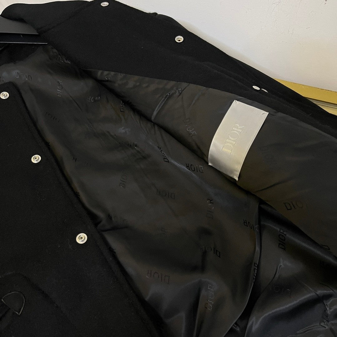 Dior Men's Fall And Winter Black Letter Print Single Breasted Long Sleeved Baseball Jacket #73172