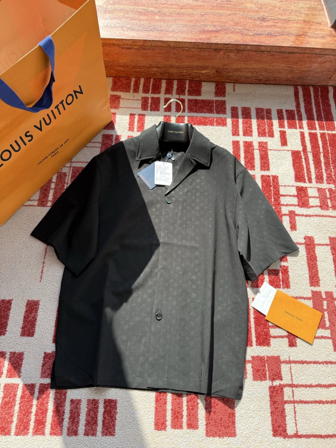 Louis Vuitton Men's Summer Solid Color Embroidered Full Print Silk Blend Single Breasted V-neck Short Sleeved Shirt #77565