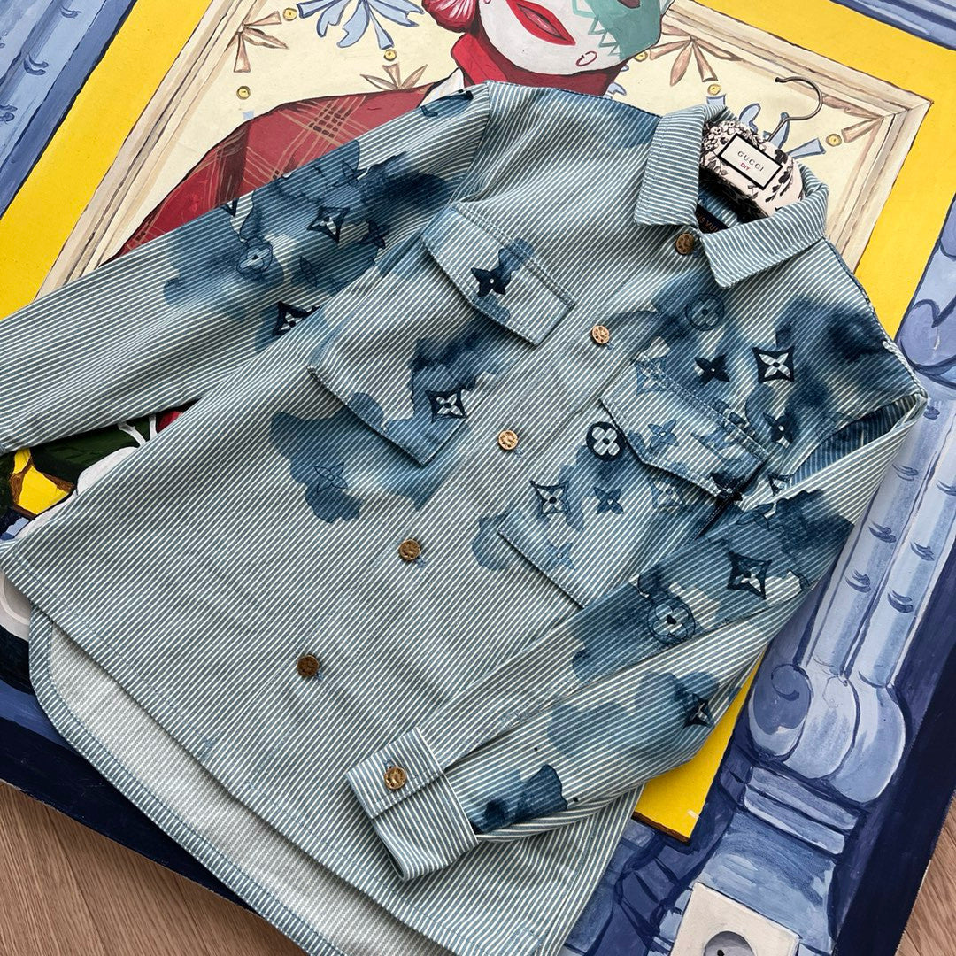 Louis Vuitton Men's Fall Blue Striped Denim Long Sleeve Jacket #97369