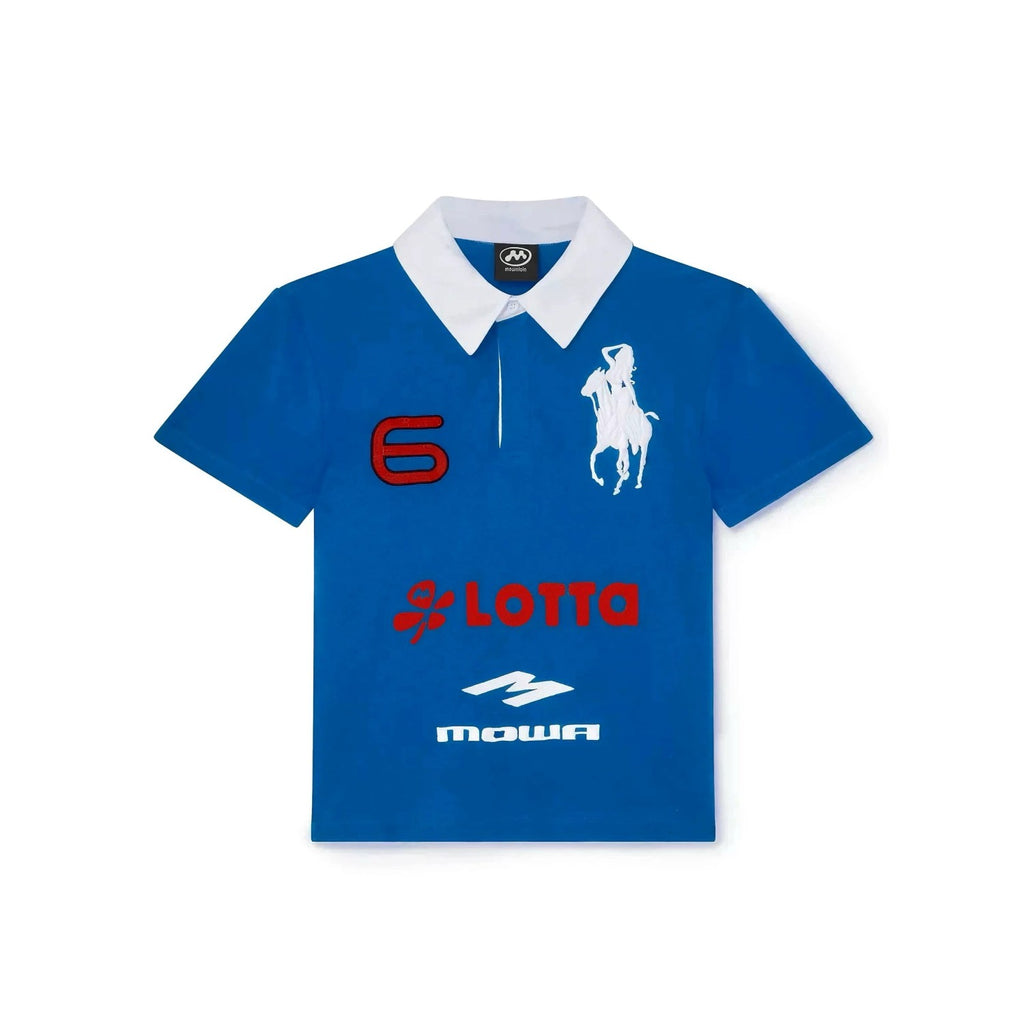 Mowalola Men's Spring Summer Opium Yvl Style Blue Black Angel War Horse Embroidery Slim Fit Polo Shirt Short Sleeve T-shirt Ngvp #81384