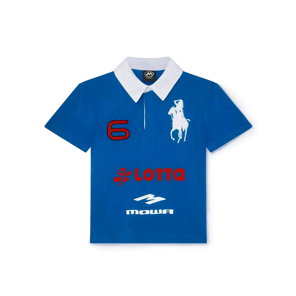 Mowalola Men's Spring Summer Opium Yvl Style Blue Black Angel War Horse Embroidery Slim Fit Polo Shirt Short Sleeve T-shirt Ngvp #81384