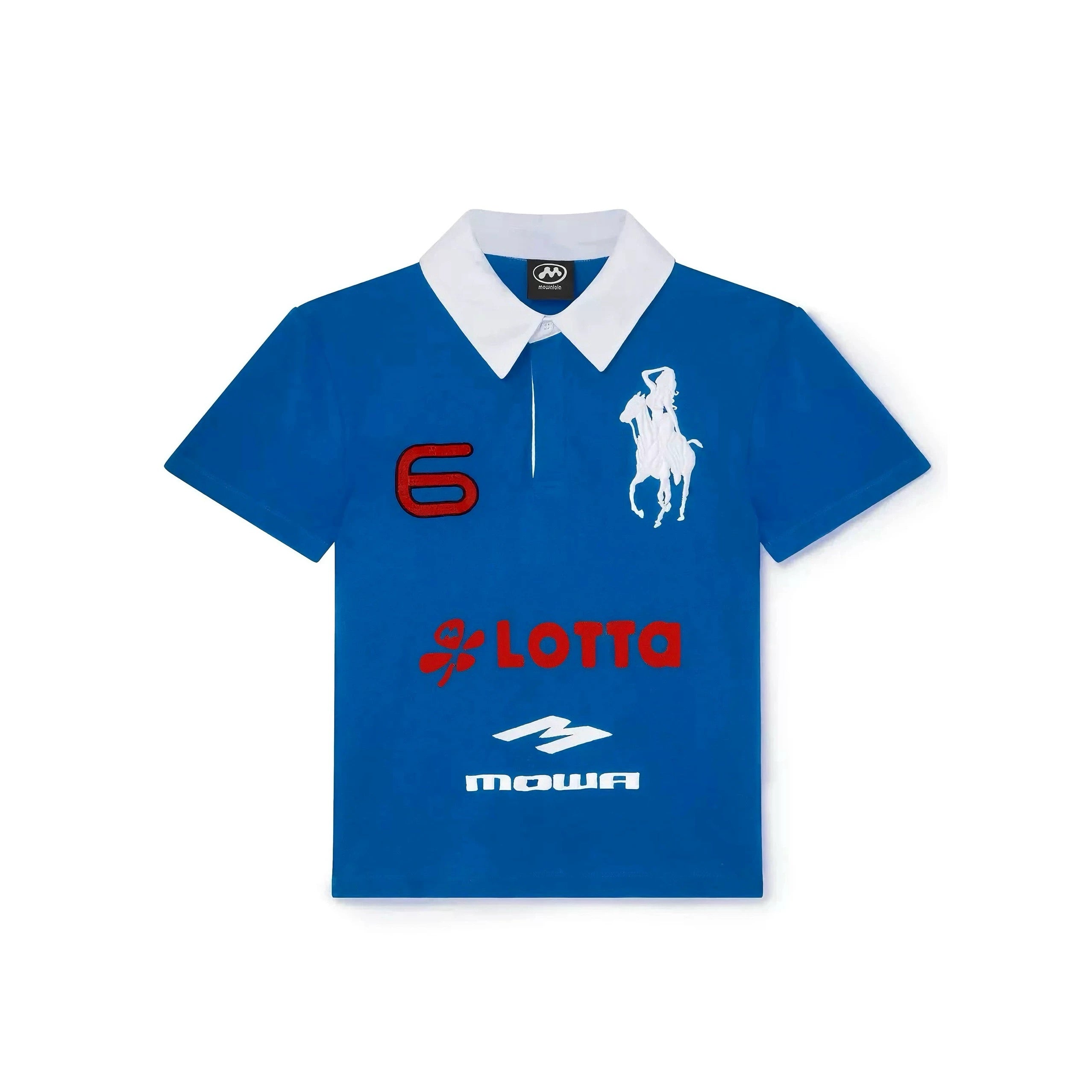 Mowalola Men's Spring Summer Opium Yvl Style Blue Black Angel War Horse Embroidery Slim Fit Polo Shirt Short Sleeve T-shirt Ngvp #81384