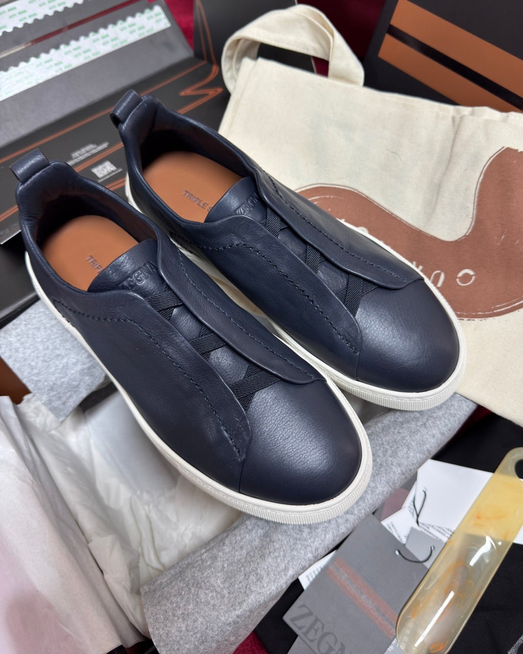 Ermenegildo Zegna TRIPLE STITCHâ„?SECONDSKIN Luxury Casual Shoes Men's All-Season Genuine Leather Fashion Footwear Lace-Free Comfort Shoes #81456