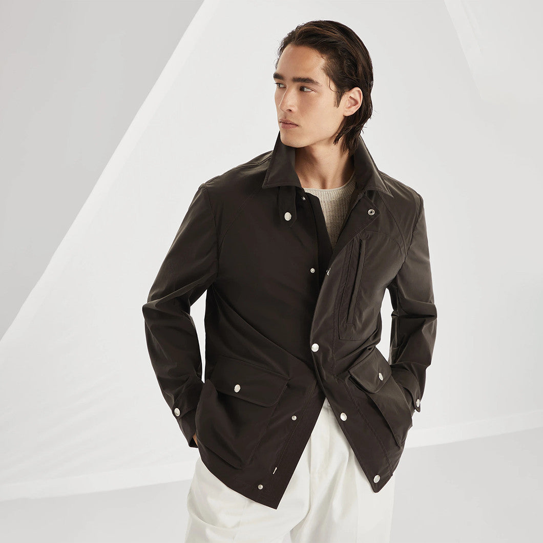 Brunello Cucinelli Men's Spring And Autumn Solid Color Lapel Long Sleeve Water-Resistant Bonded Cotton Unlined Field Jacket Ngvp #1812
