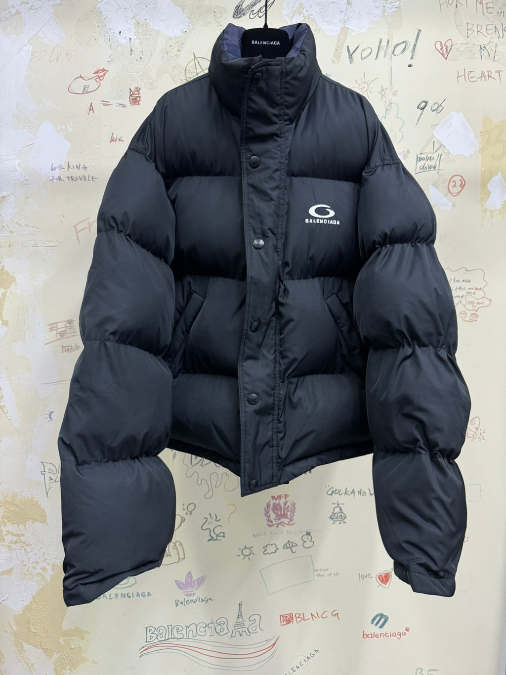 Balenciaga Women's Autumn and Winter Solid Color Reversible Letter Logo Pattern Printed Long Sleeve Puffer Down Jacket #73839
