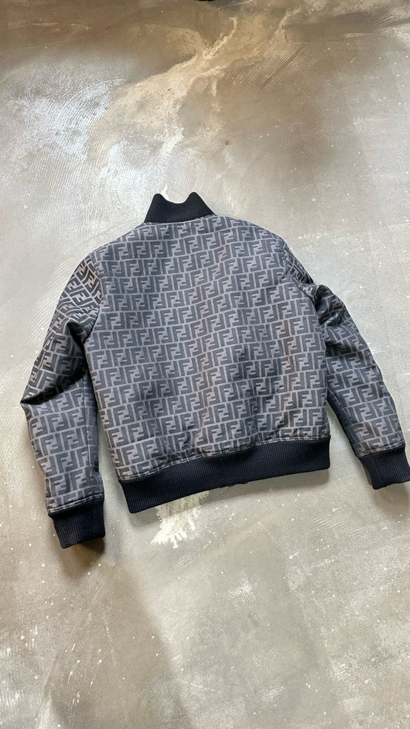 Fendi Men's Blouson FF Jacquard Fabric Winter Logo Printed Single Breasted Zip Jacket #97458