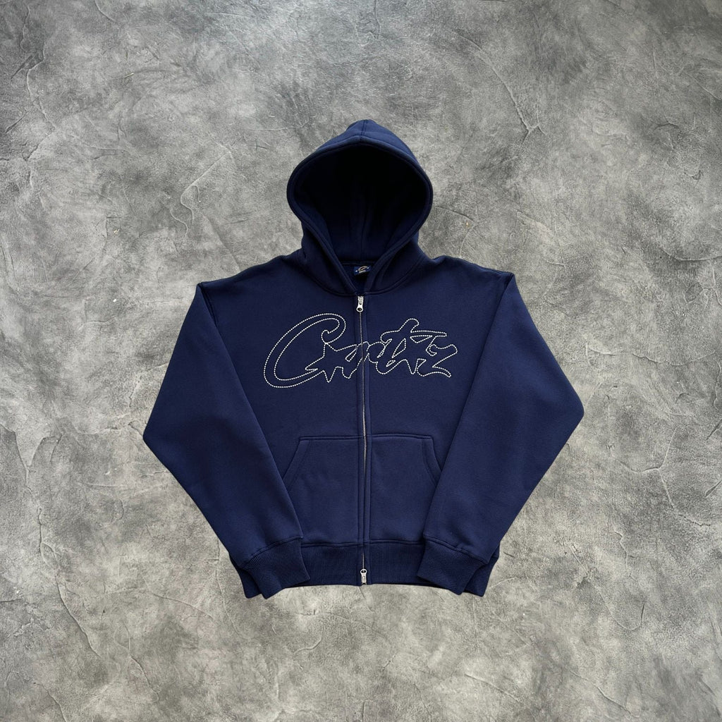 Corteiz Thick Stitch Zip-Up Hoodie Navy Blue