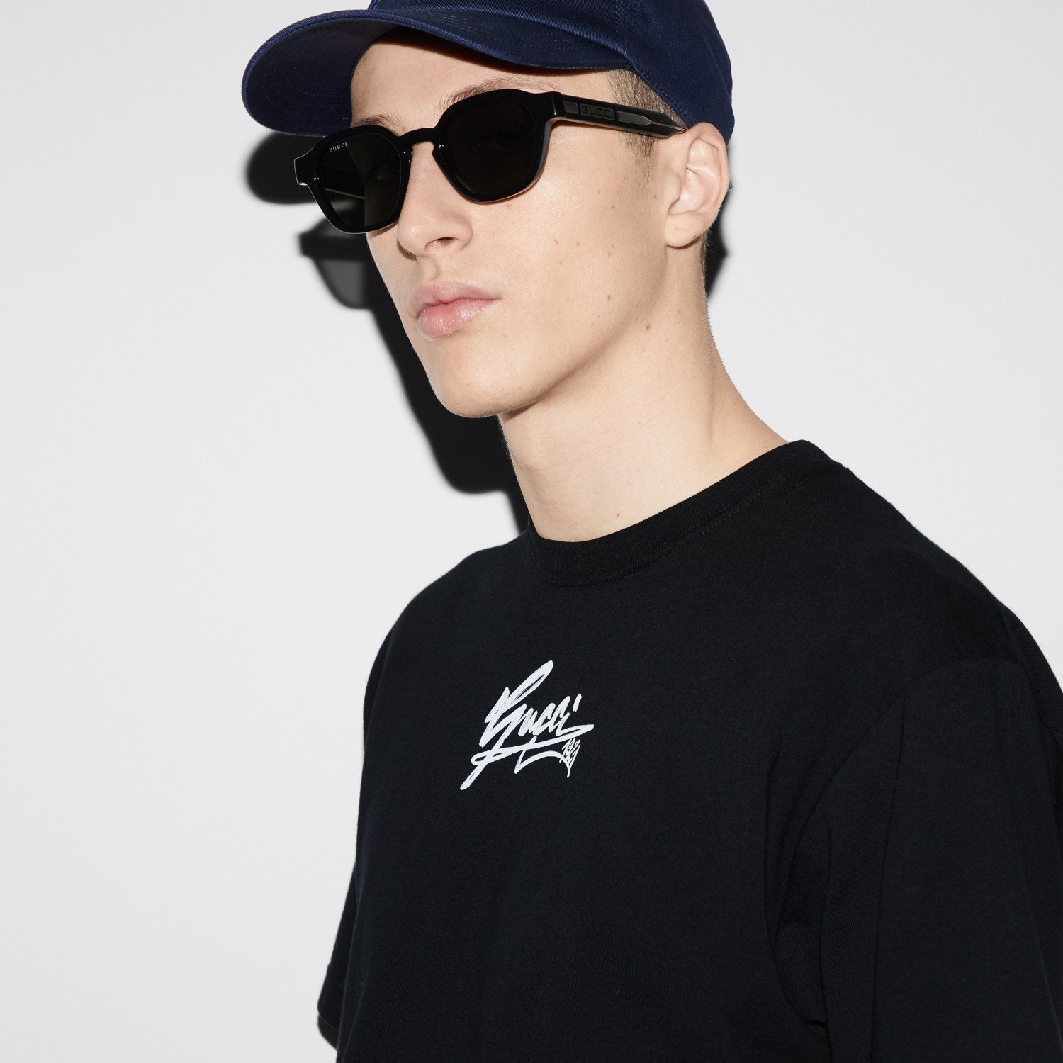 Gucci Men's Spring And Summer All Black Letters Printed Knitted Cotton T-shirt Retro Fashion Loose Short-sleeved T-shirt #71485