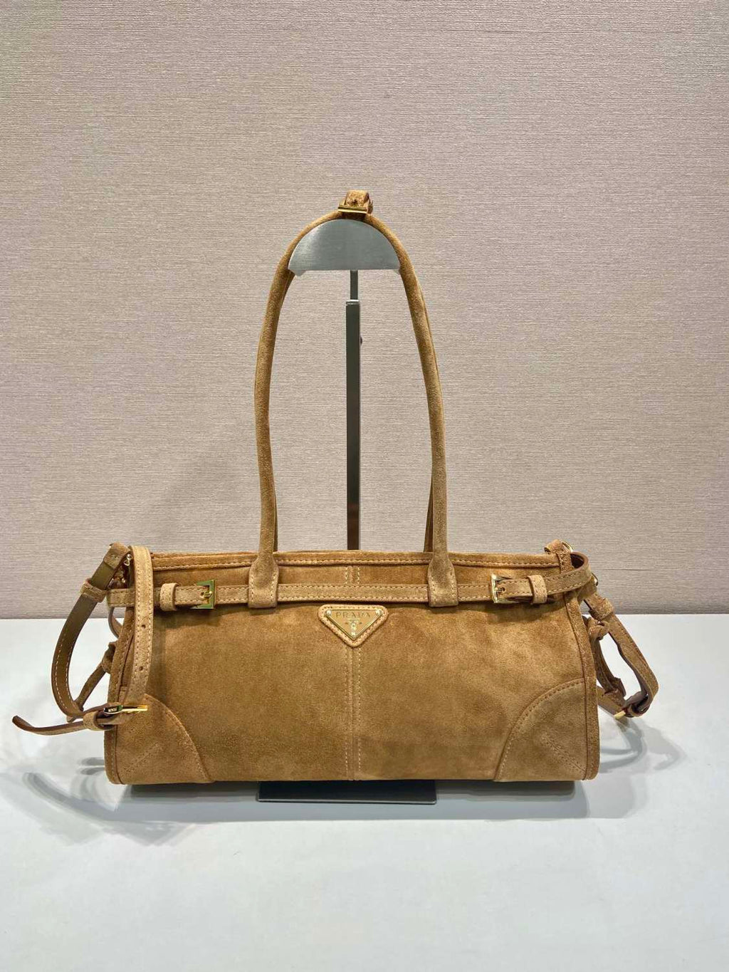 Prada Women's Soft Lux Collection Medium Suede Brushed Leather Logo Solid Color Handbags Casual Crossbody Bag Bags 1BA426_2C4S_F0401 #71977