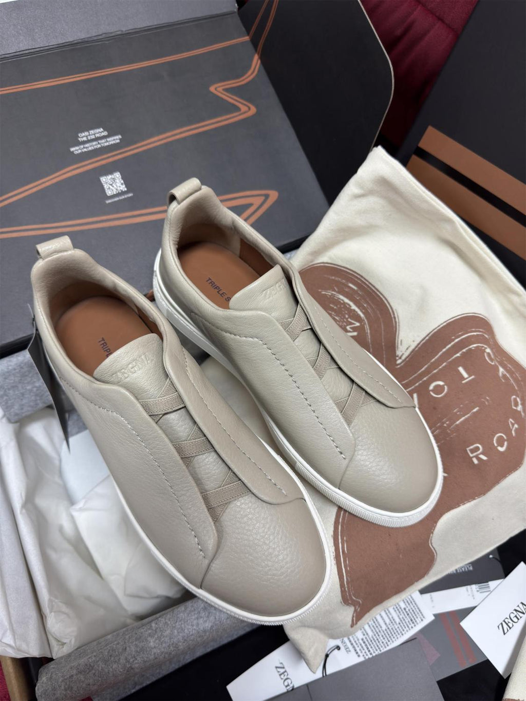 Ermenegildo Zegna Men's Solid Color Leather Fabric Simple Flat Casual Shoes #77223