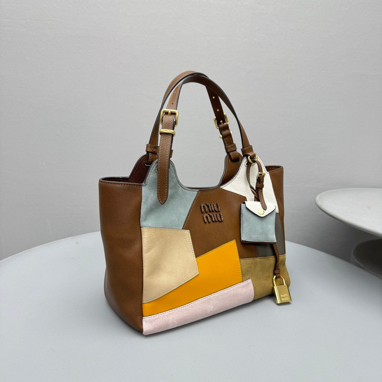 MiuMiu Patchwork Leather Bag Oak Brown Color Matching #333001