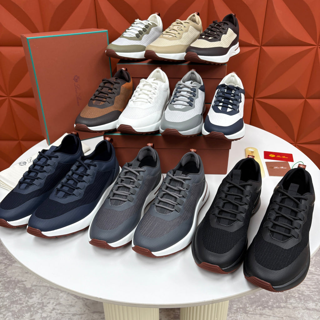 Loro Piana Week End Walk Mesh Cowhide Suede Casual Sneakers #381648