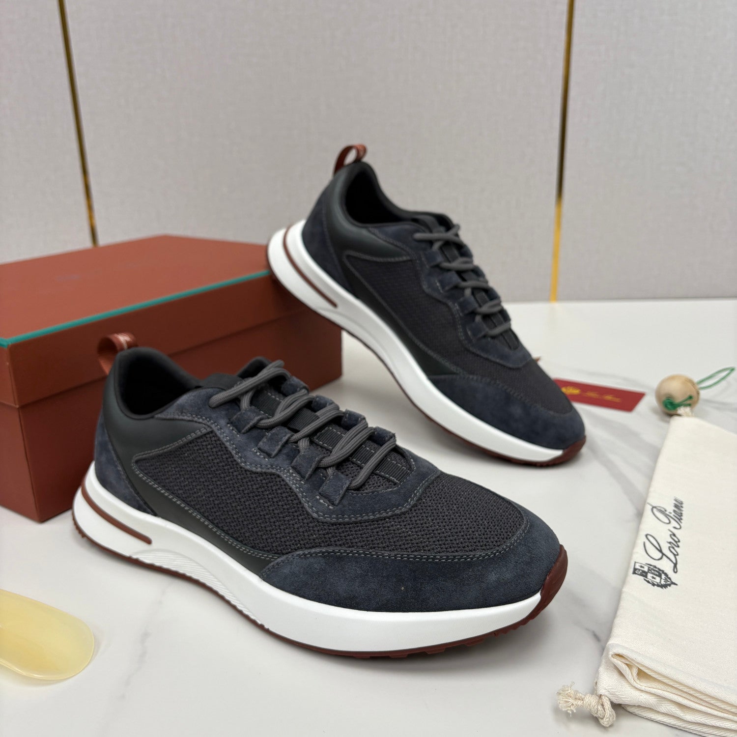 Loro Piana Week End Walk Mesh Cowhide Suede Casual Sneakers #381648