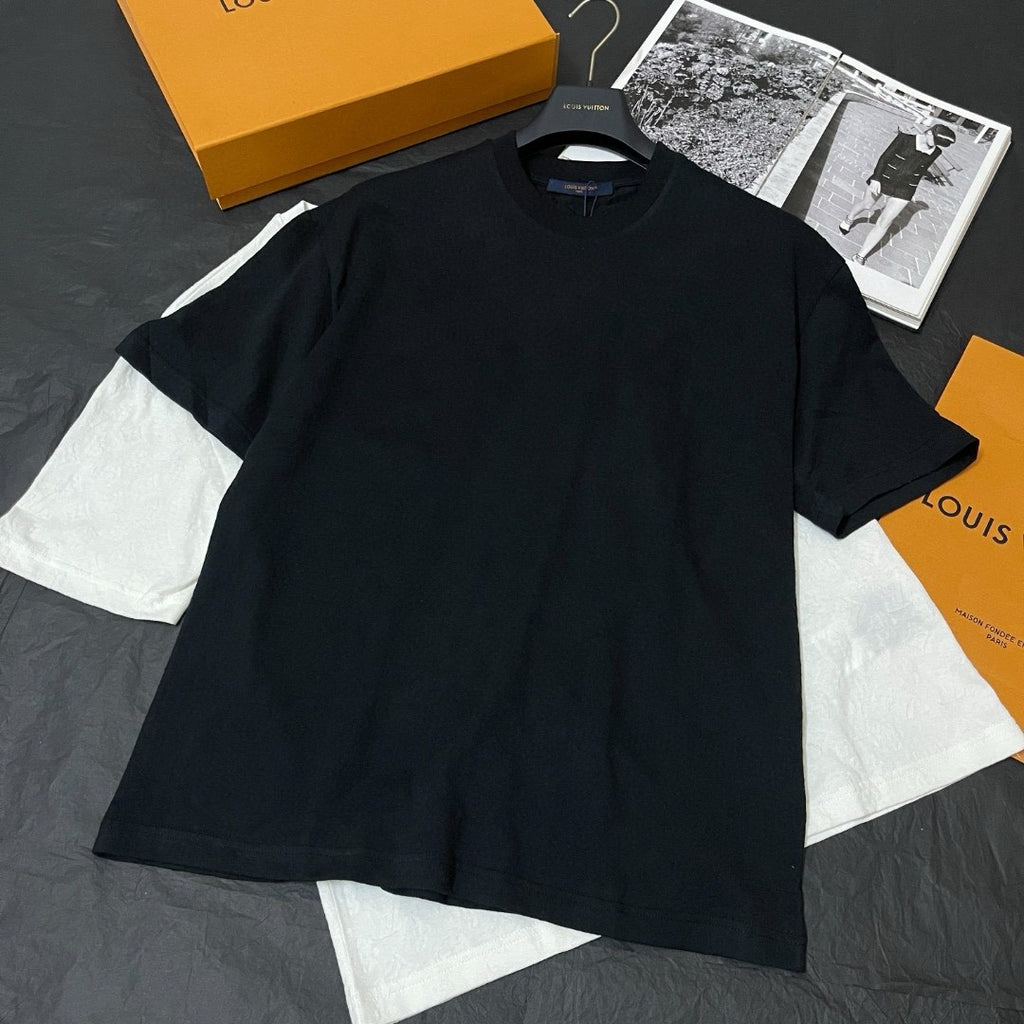 Louis Vuitton Men's Summer Solid Color Letter Printed Straight Cotton Short Sleeve T-Shirt #72729