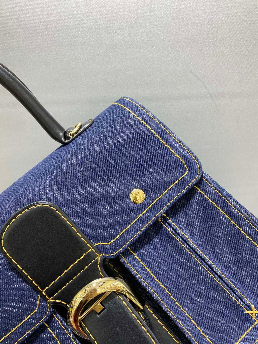 Delvaux Brillant Trench Women's Outer Stitching Solid Color Denim Patchwork Leather Tote Shoulder Bag Bags #76452